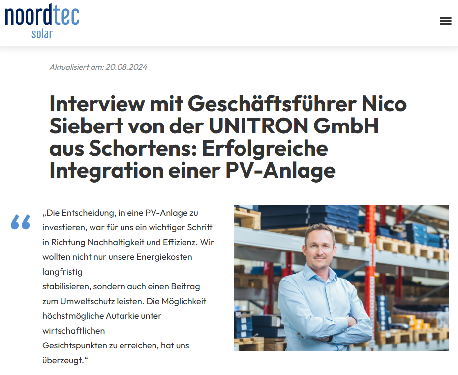 Presseartikel - Nachhaltige Innovation bei der UNITRON GmbH, Noordtec Solar
